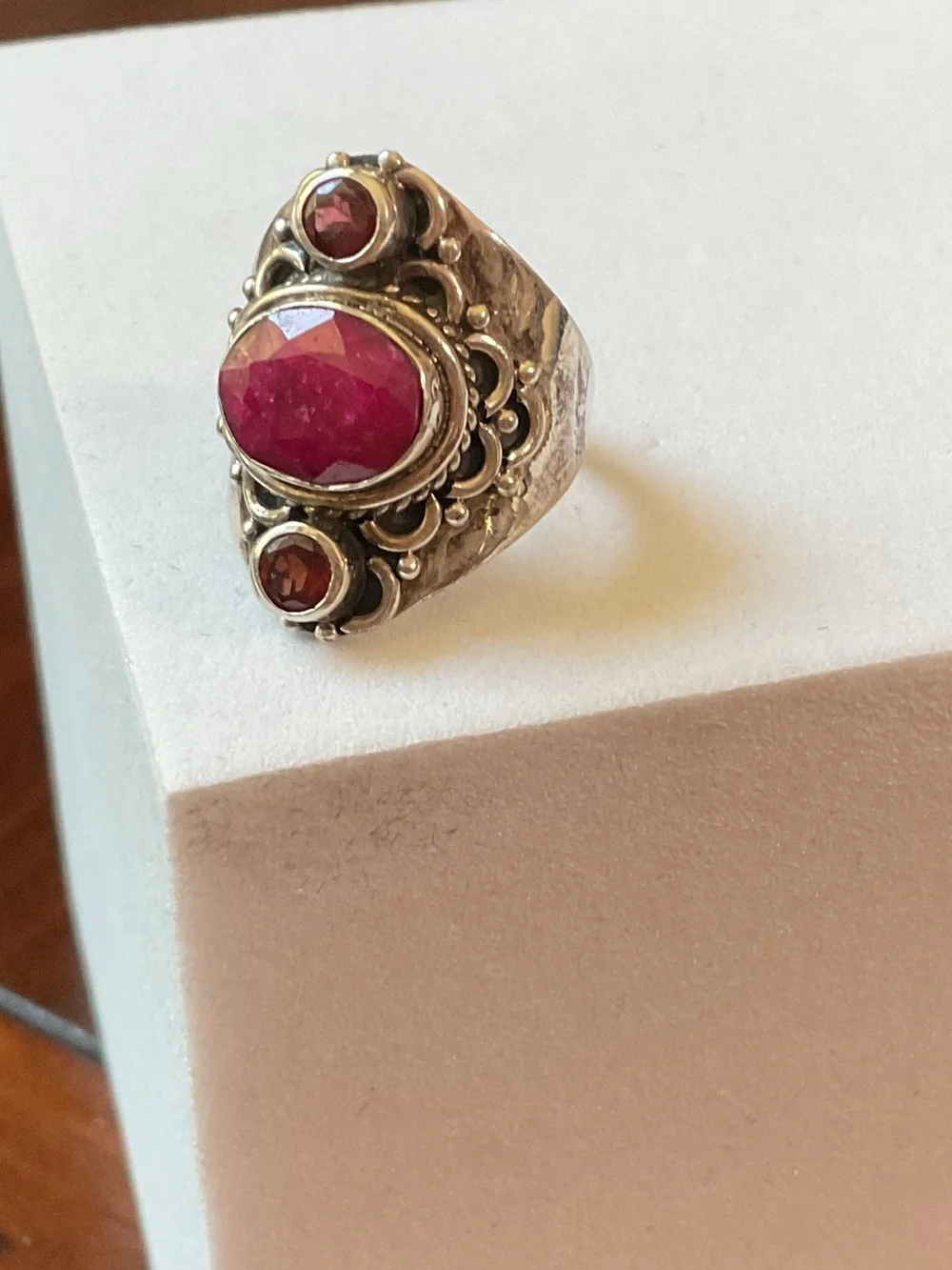 Vintage Sterling Silver Ruby Multi Gemstone Boho Ring Size 6